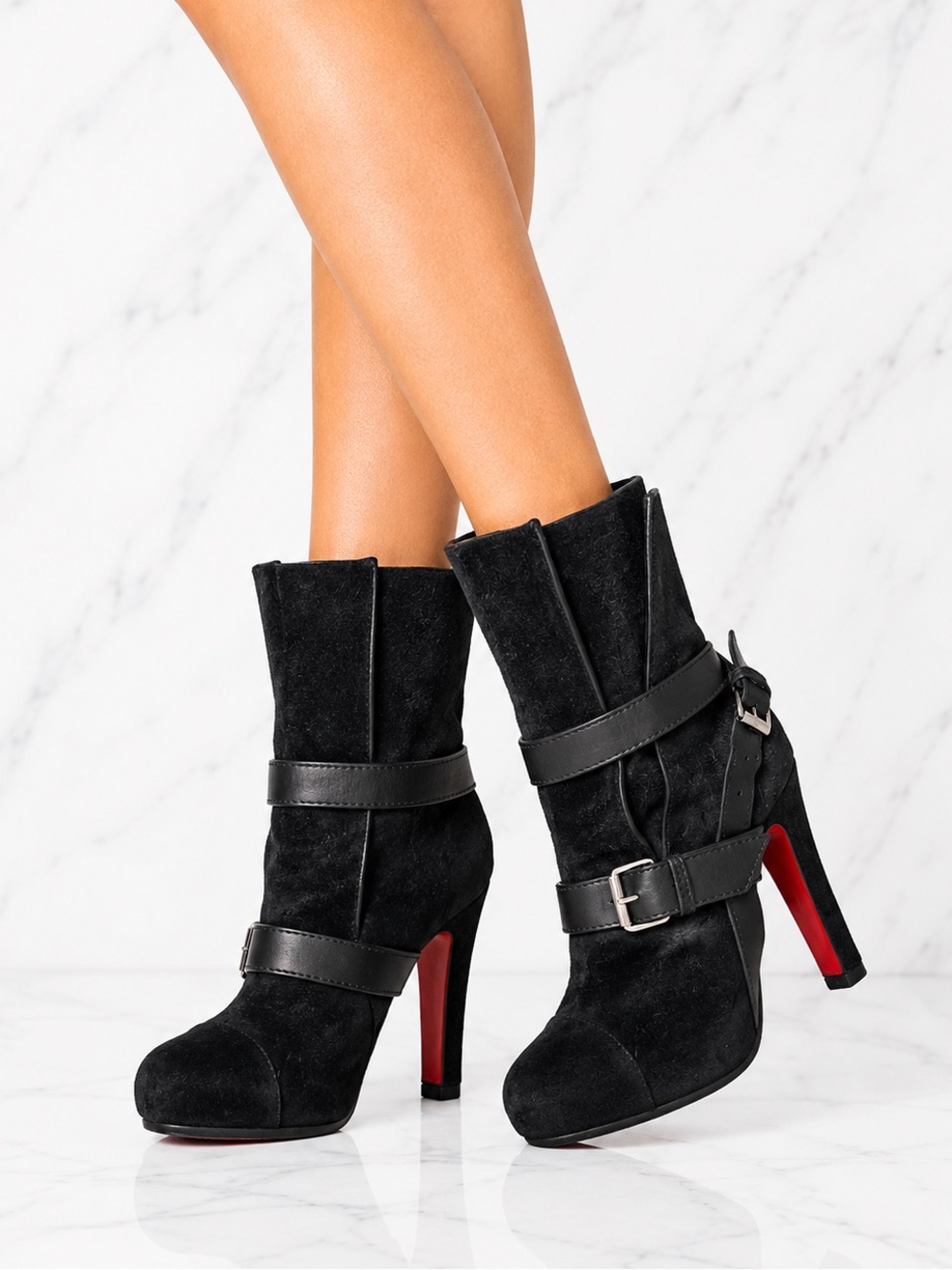 Christian Louboutin GUERRIERE 120 Black Leather Suede Platform Moto Ankle Boots